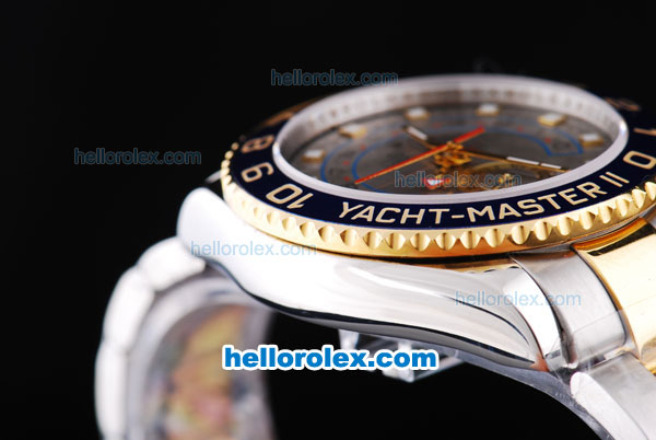 Rolex Yacht-Master II Oyster Perpetual Swiss ETA 2813 Automatic Two Tone ETA Case with Blue Bezel and Grey Dial - Click Image to Close